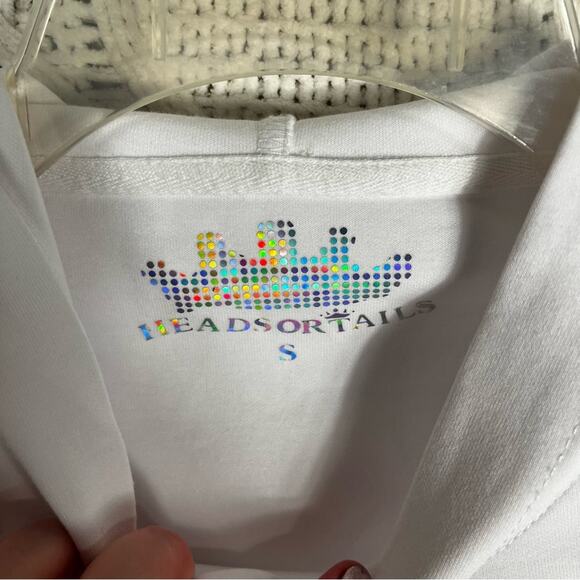 HEADS OR TAILS | White & Red Rhinestone Skull & Crossbones Hoodie | Men's S - Picture 5 of 10